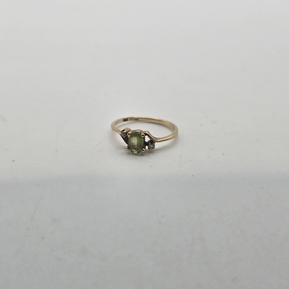 14k Gold and Green/Yellow Citrine Gemstone With White Sappire Ring - Picture 3 of 9